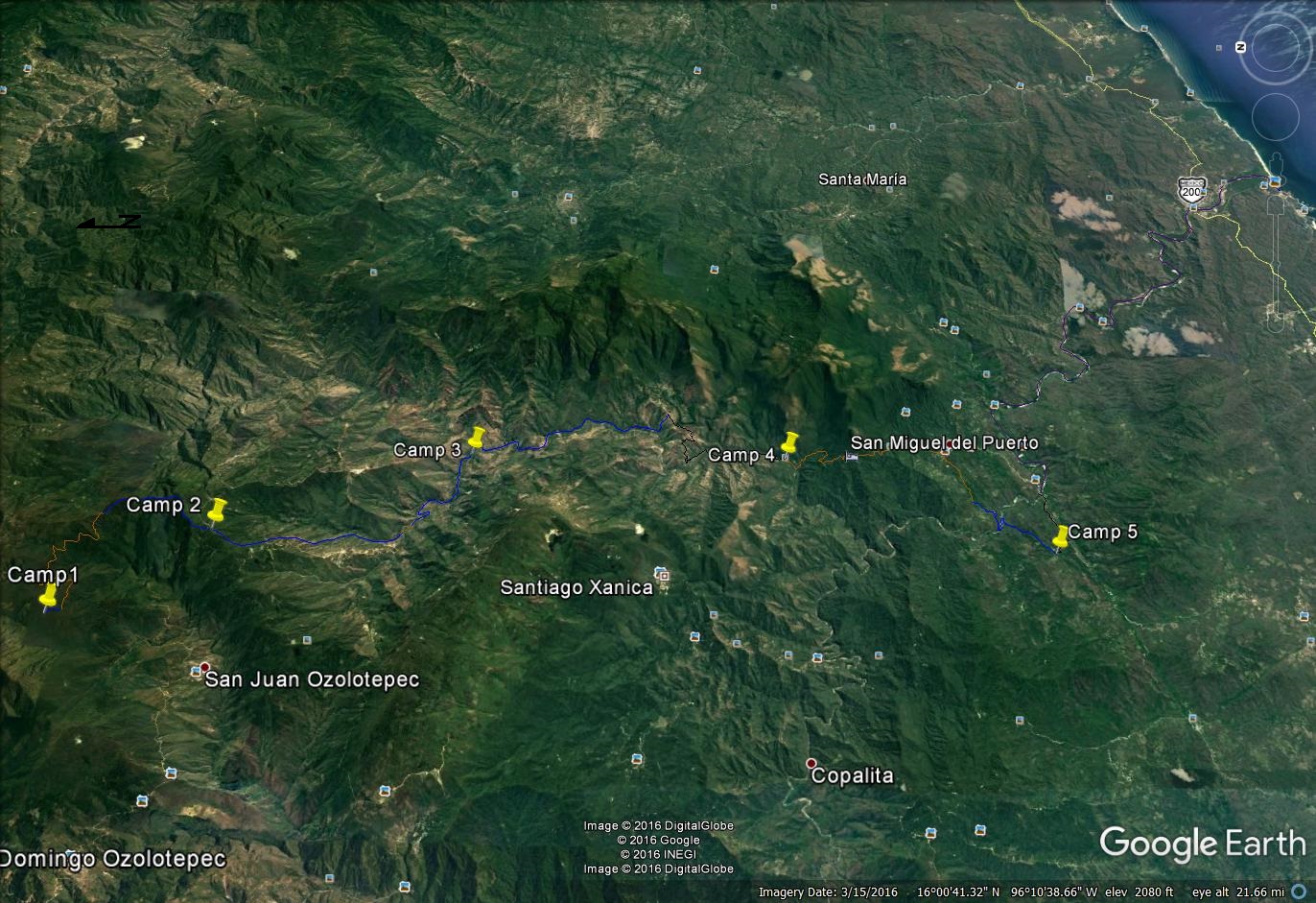Map of the Camino Copalita Trail